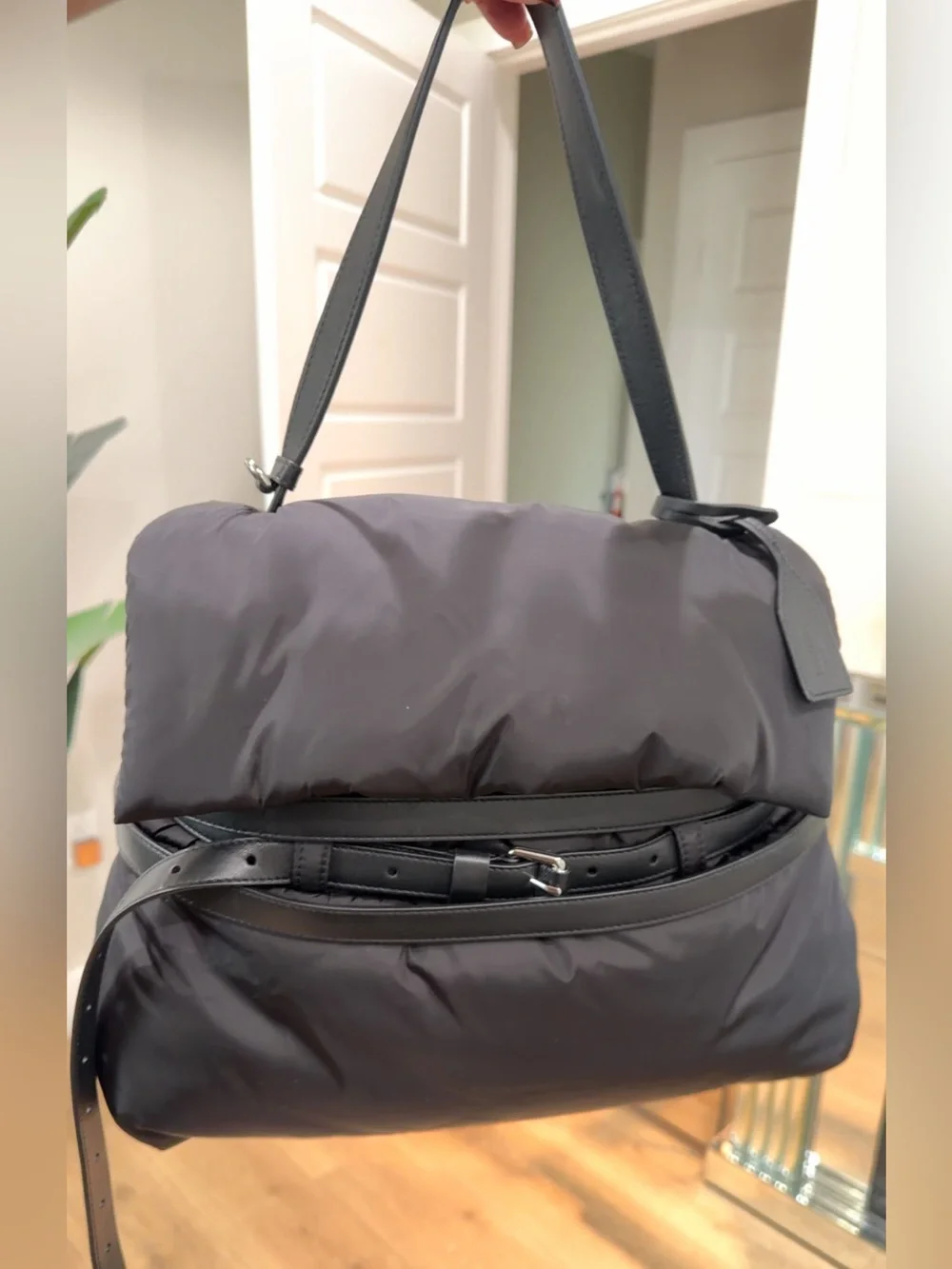 Moschino Men's Black Puffer Tote Bag with Leather Trim